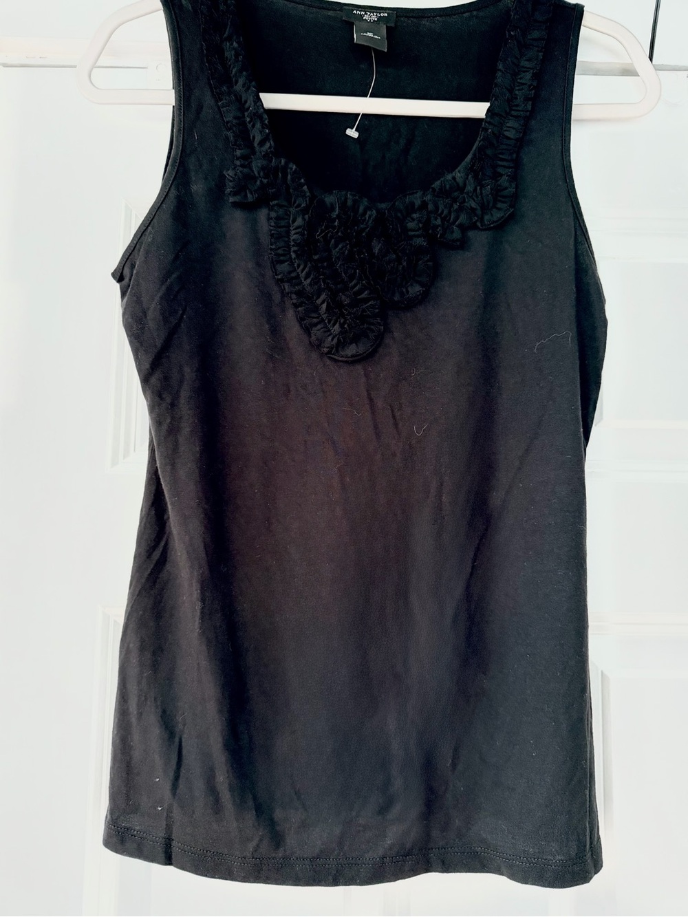 Ann Taylor Black Ruffle-Trim Sleeveless Tank